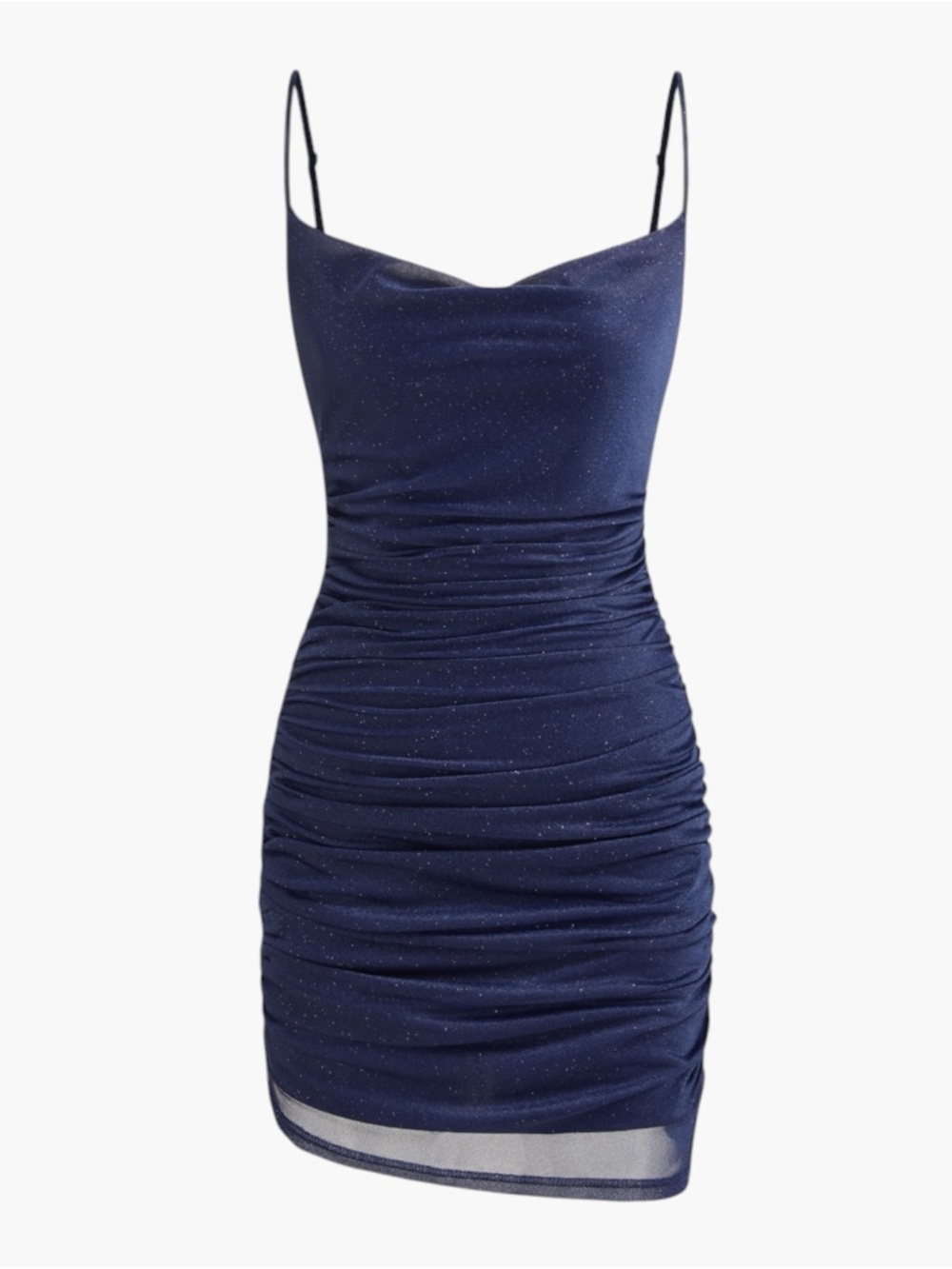 Cider Navy Sparkle Cowl Ruched Mini Dress